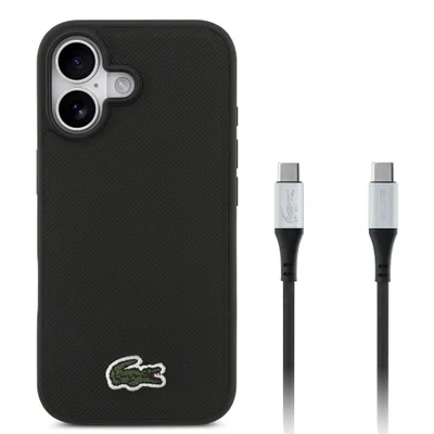 Kit Capa Iphone 17 E Cabo Usb-c Lacoste, Preta