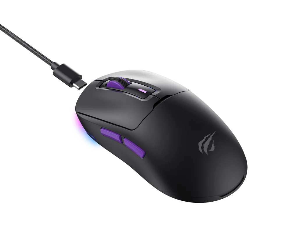 Imagem 3 de 5 do produto Mouse Para Computador Preto E Roxo- Conexao Usb / Usb-c Ms969wb X V K S Gaming Mouse Havit