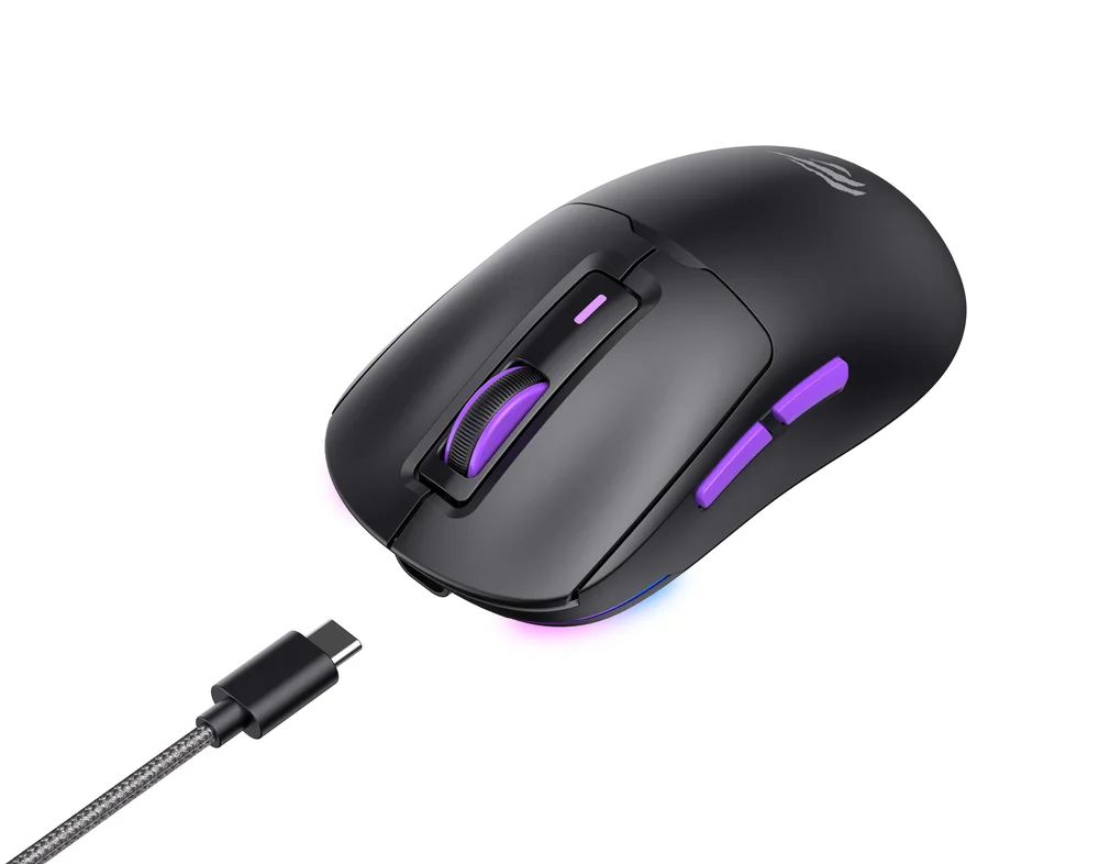 Imagem 4 de 5 do produto Mouse Para Computador Preto E Roxo- Conexao Usb / Usb-c Ms969wb X V K S Gaming Mouse Havit