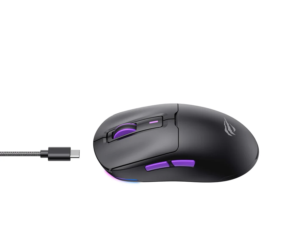 Imagem 5 de 5 do produto Mouse Para Computador Preto E Roxo- Conexao Usb / Usb-c Ms969wb X V K S Gaming Mouse Havit