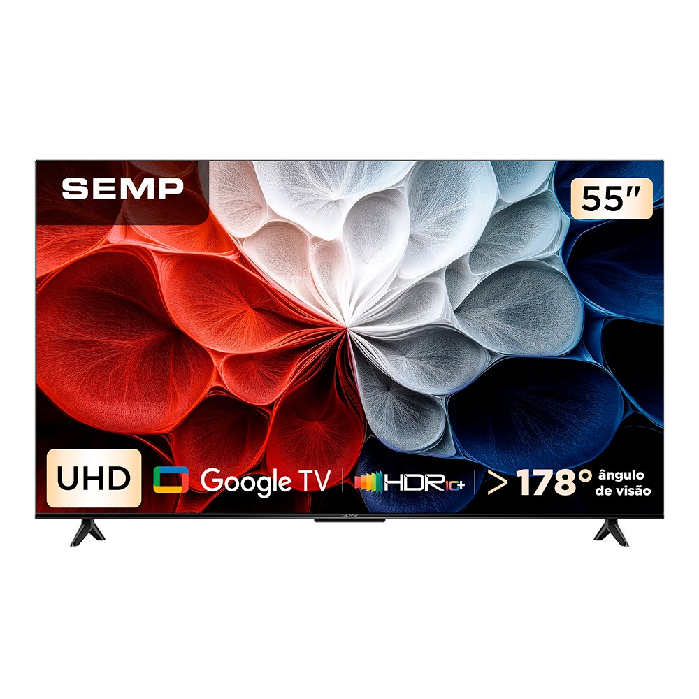 Smart TV Semp 55 Polegadas LED HVA 4K S62 WiFi Bluetooth Google TV 3 HDMI HDR10+ Dolby Audio 55S62