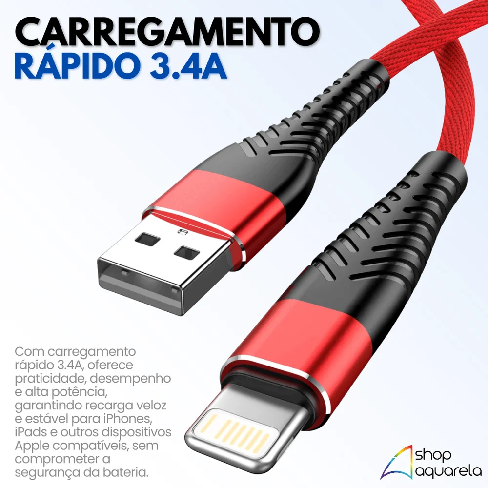Imagem 2 de 5 do produto 2 Cabos Carregador Lightning Reforçado 2 Metros