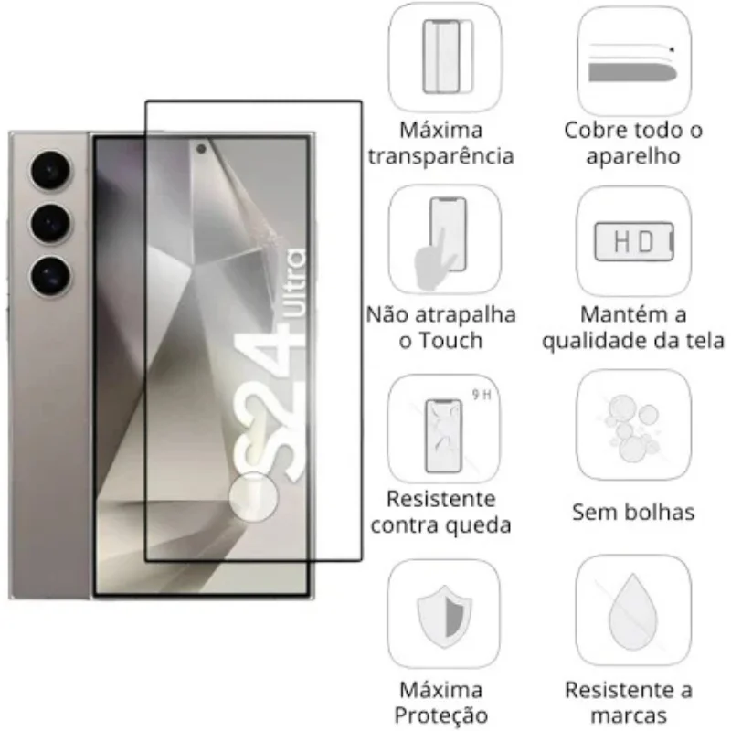 Imagem 4 de 5 do produto Película De Vidro 3d Compatível Para Smartphone Samsung Galaxy S24 Ultra Com Furo Para Digital