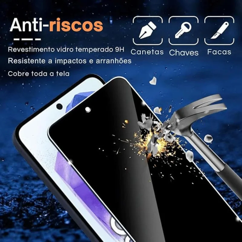 Imagem 2 de 4 do produto Película 3d Privacidade Compatível Com Samsung Galaxy S23 Fe / A54 Com Furo Para Digital – Vidro Temperado 9h Full