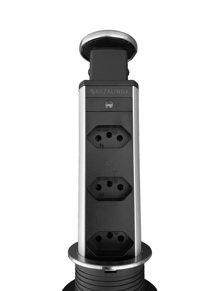 Imagem 2 de 4 do produto Torre De Tomada Retrátil Multiplug Embutir Mesa Granito Inox Kazalinda