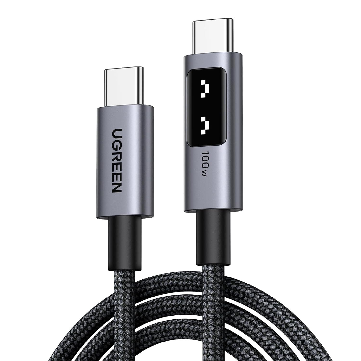 Cabo Usb-c Ugreen Uno Visor LED 100w 5a 20v ( 2 Metros, Preto,) Carregamento Rápido Suporta Power Delivery Chip E-marker