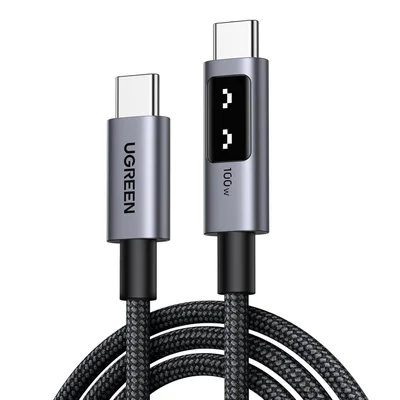 Cabo Usb-c Ugreen Uno Visor LED 100w 5a 20v ( 2 Metros, Preto,) Carregamento Rápido Suporta Power Delivery Chip E-marker