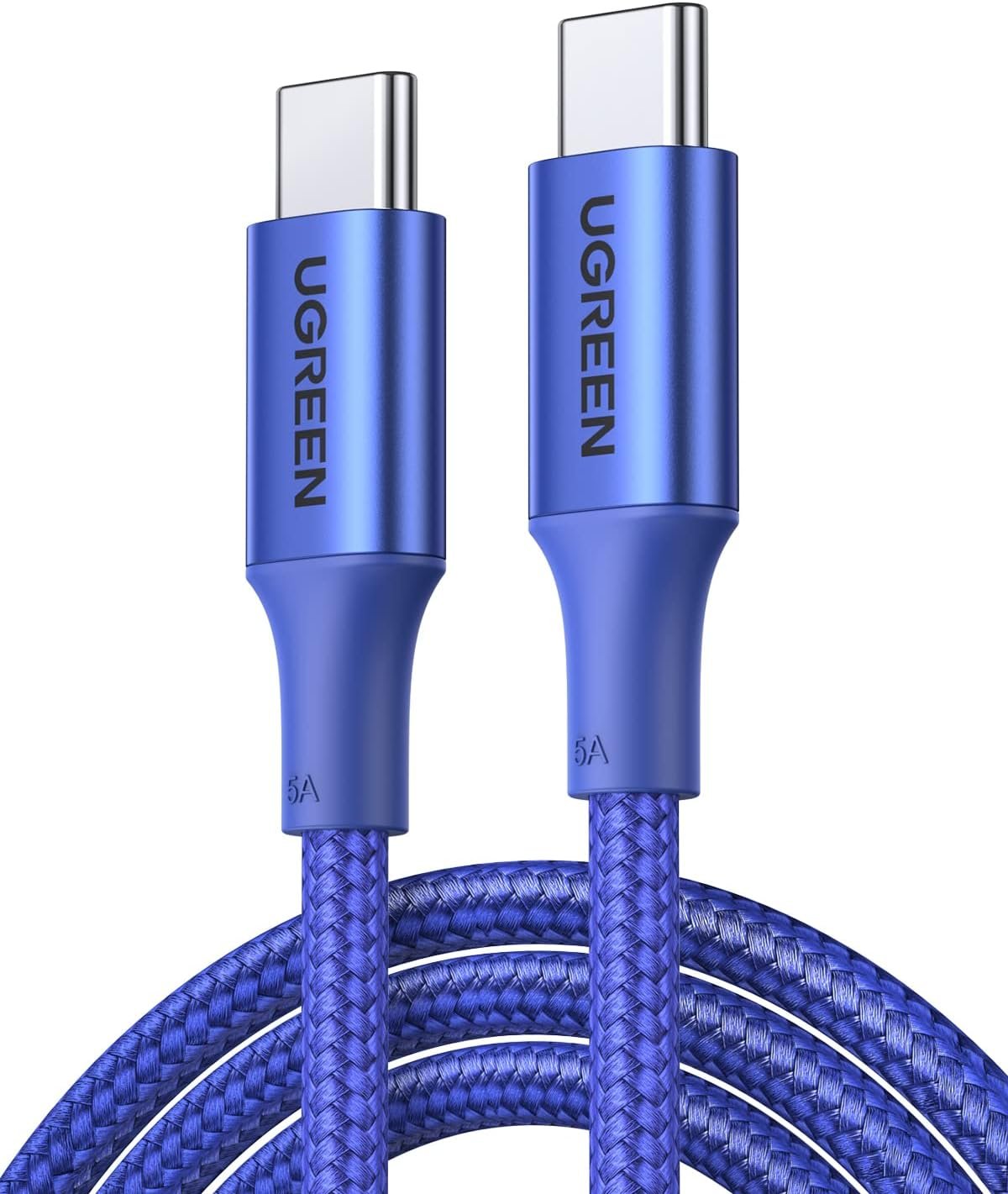Cabo Rápida Usb-c Para Tipo C Ugreen 100w 20v 5a, (2 Metros, Alumínio, Nylon, Azul,) Carregamento Rápido Sincronização Transferência De 480 Mbps