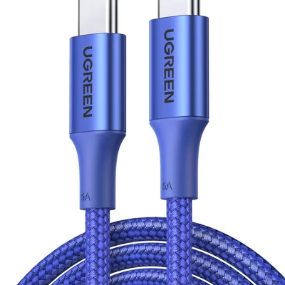 Cabo Rápida Usb-c Para Tipo C Ugreen 100w 20v 5a, (2 Metros, Alumínio, Nylon, Azul,) Carregamento Rápido Sincronização Transferência De 480 Mbps