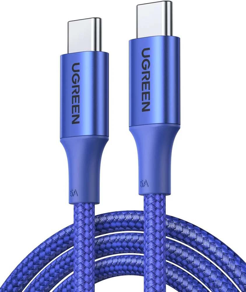 Imagem 1 de 5 do produto Cabo Rápida Usb-c Para Tipo C Ugreen 100w 20v 5a, (2 Metros, Alumínio, Nylon, Azul,) Carregamento Rápido Sincronização Transferência De 480 Mbps