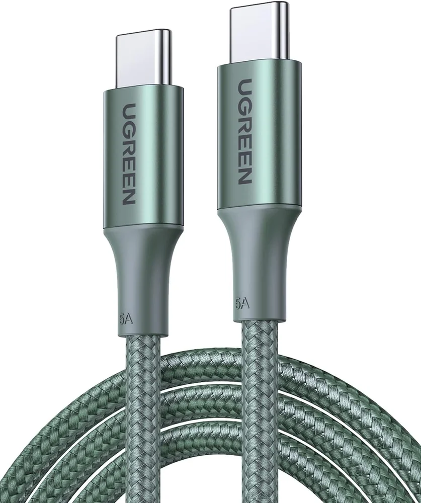 Imagem 1 de 5 do produto Cabo Usb-c / Tipo C Ugreen 100w 20v 5a, (2 Metros, Verde, Nylon, Alumínio,) Carregamento Rápido Sincronização Dados Transferência De Até 480 Mbps