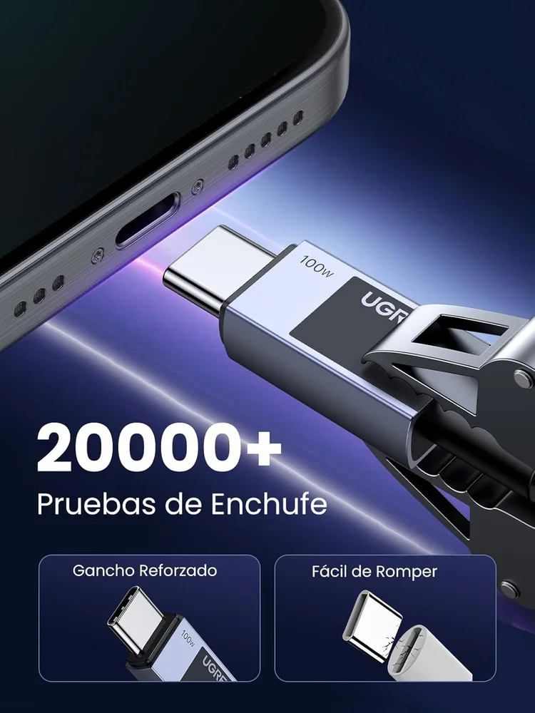 Imagem 3 de 5 do produto Cabo Usb-c Ugreen 100w ( 2 Metros, ) Chip Inteligente E-marker, Carregamento Rápido Revestimento Alumínio Trançado Em Nylon