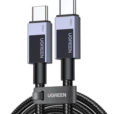 Cabo Usb-c Ugreen 100w 20v 5a (2 Metros, Nylon,) Carregamento Rápido Chip Inteligente E-marker