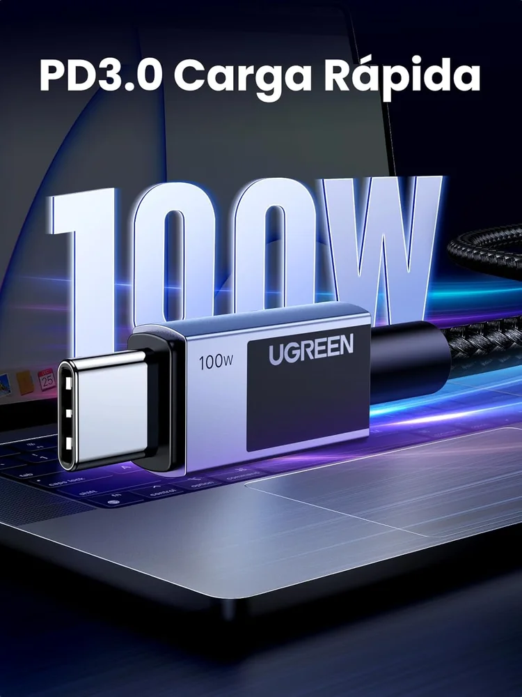 Imagem 4 de 5 do produto Cabo Usb-c Ugreen 100w 20v 5a (2 Metros, Nylon,) Carregamento Rápido Chip Inteligente E-marker