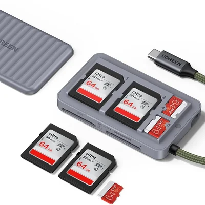 Ugreen Adaptador Portátil Leitor De Cartão Memória Sd Usb-c / Tipo-c Estojo De Armazenamento Suporte Para 4 Cartões