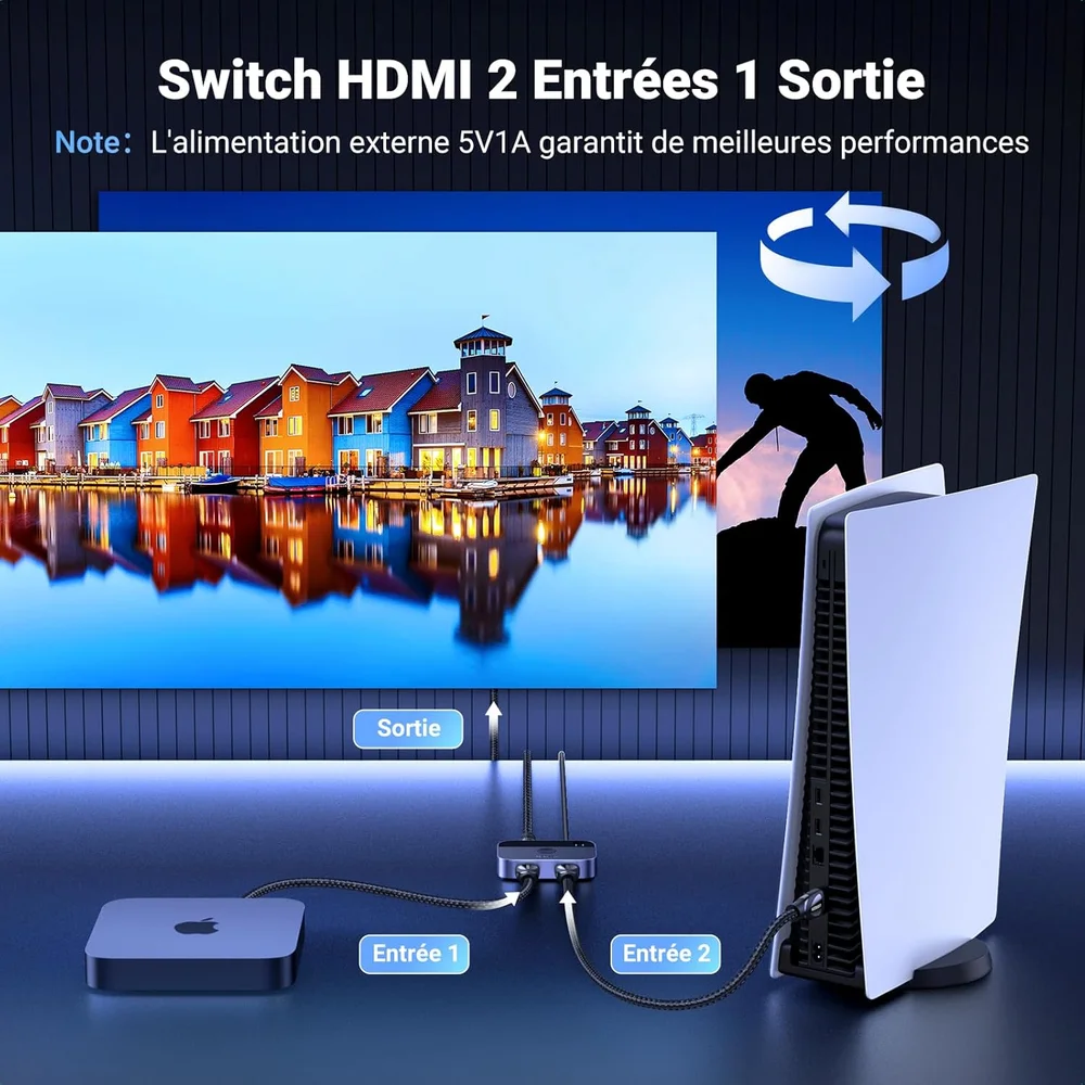Imagem 4 de 5 do produto Switch HDMI 2.1 Ugreen 8k 60hz 4k 144hz 120hz 2k 240hz (2 Entradas E 1 Saída)