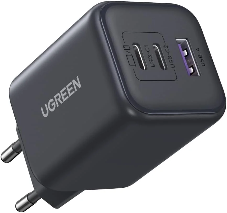 Carregador Rápido Ugreen 45w Gan 2x Usb-c - 1x Usb-a Super Fast Charging 2.0 Compatível Galaxy S25, S24, S23, Ultra A56, A36, A26, A16, A06, Tab S11 S10 Ultra S10+ S9