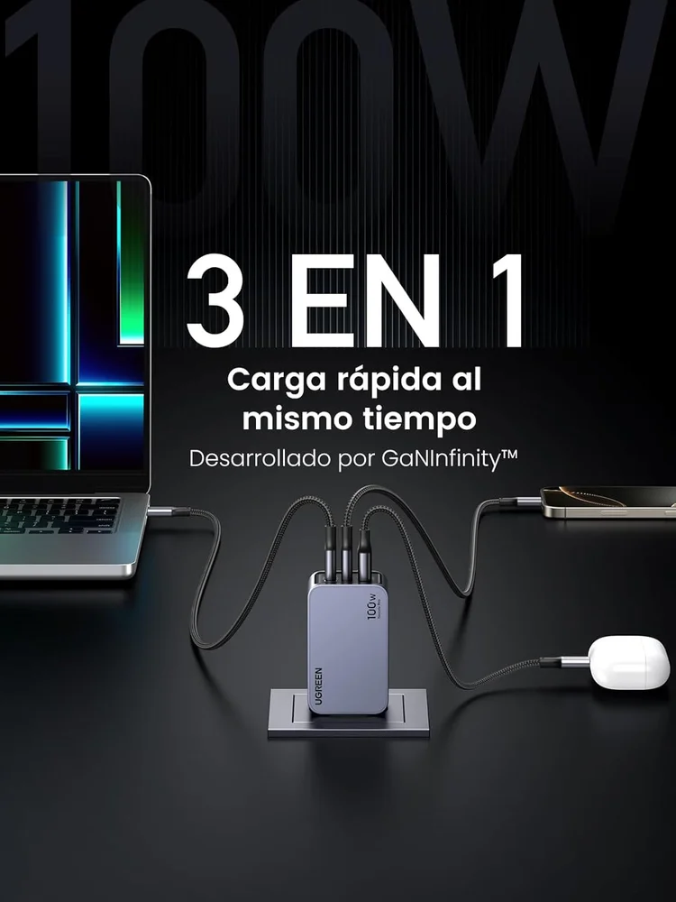 Imagem 2 de 5 do produto Carregador Rápido Ugreen Nexode Pro 100w Com (3 Portas) Ganinfinity,