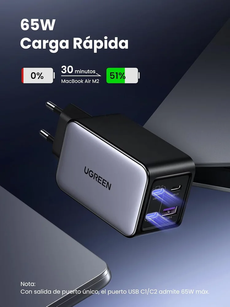 Imagem 3 de 5 do produto Carregador Rápido Ugreen Nexode 65w Ganinfinity Com (4 Portas) Múltiplos Protocolos