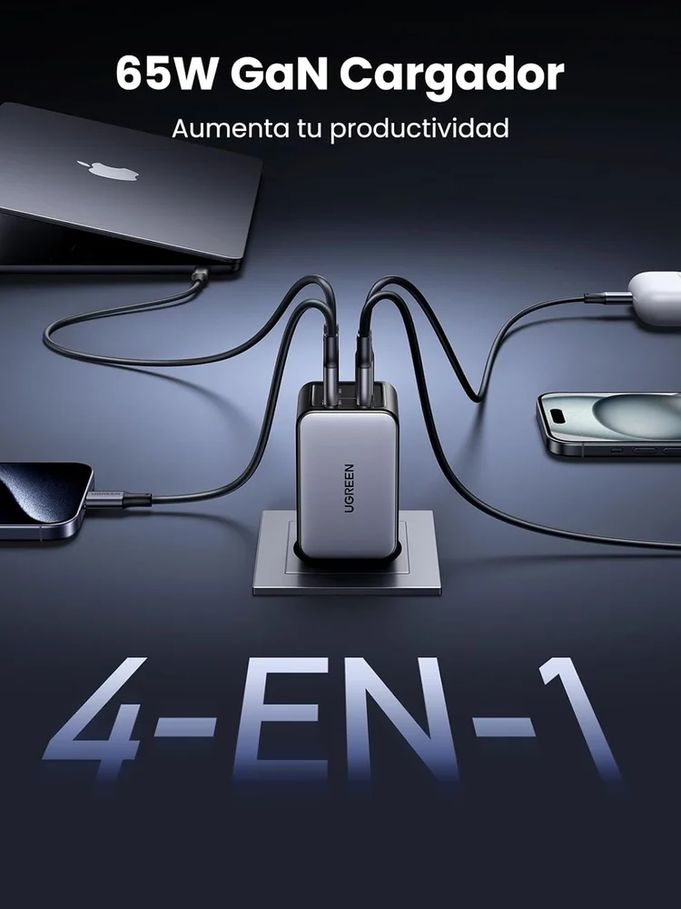 Imagem 4 de 5 do produto Carregador Rápido Ugreen Nexode 65w Ganinfinity Com (4 Portas) Múltiplos Protocolos