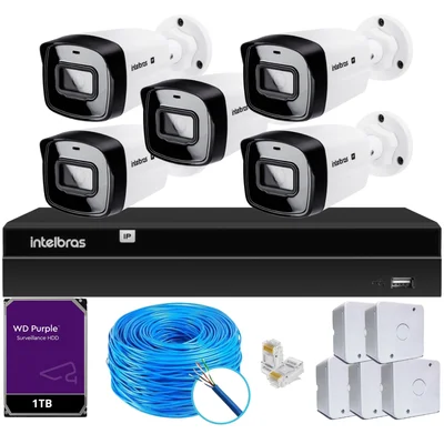 Kit Cftv Intelbras Nvd 1408p 5 Câmeras Ip E Hd 1TB Purple