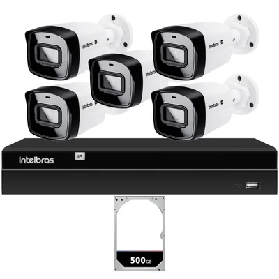 Kit Nvr Intelbras Nvd 1408p Poe Hd 500gb 5 Câmeras Ip Full