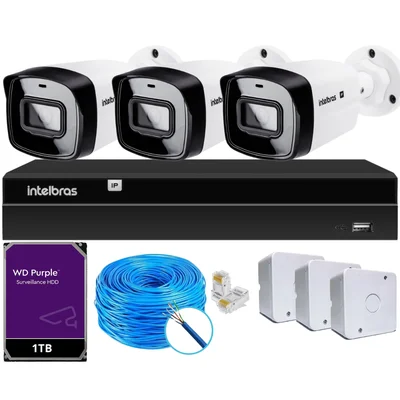 Kit 3 Câmeras Ip Vipc Intelbras Nvd 1404p Hd 1TB Purple