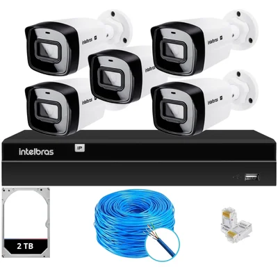 Kit Cftv Intelbras Nvr 1408p 5 Câmeras Ip E Hd 2TB