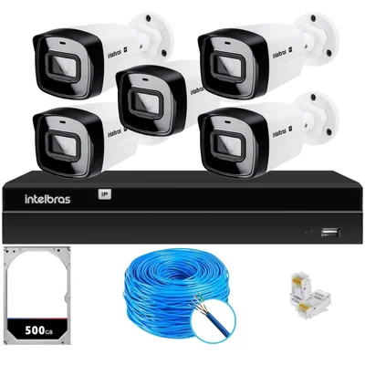 Kit Cftv Intelbras Nvr 1408p 5 Câmeras Ip E Hd 500gb