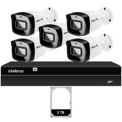 Kit Nvr Intelbras Nvd 1408p Poe Hd 2t 5 Câmeras Ip Vipc Full