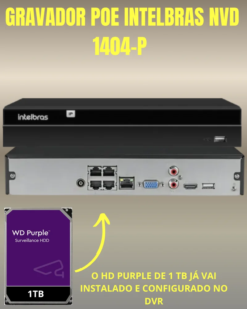 Imagem 4 de 4 do produto Kit 3 Câmeras Ip Vipc 1230b Intelbras Nvd 1404p Hd 1TB Purple