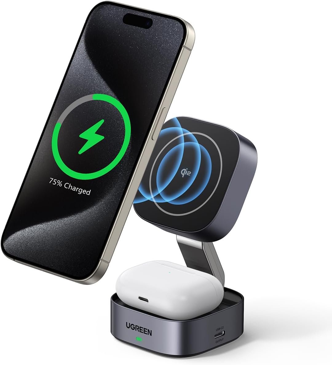 Carregador Sem Fio Dobrável Magnético Magsafe (2 Em 1) Ugreen Qi215w