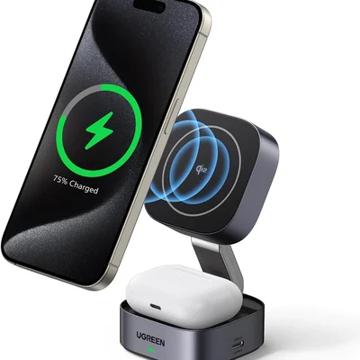 Carregador Sem Fio Dobrável Magnético Magsafe (2 Em 1) Ugreen Qi215w