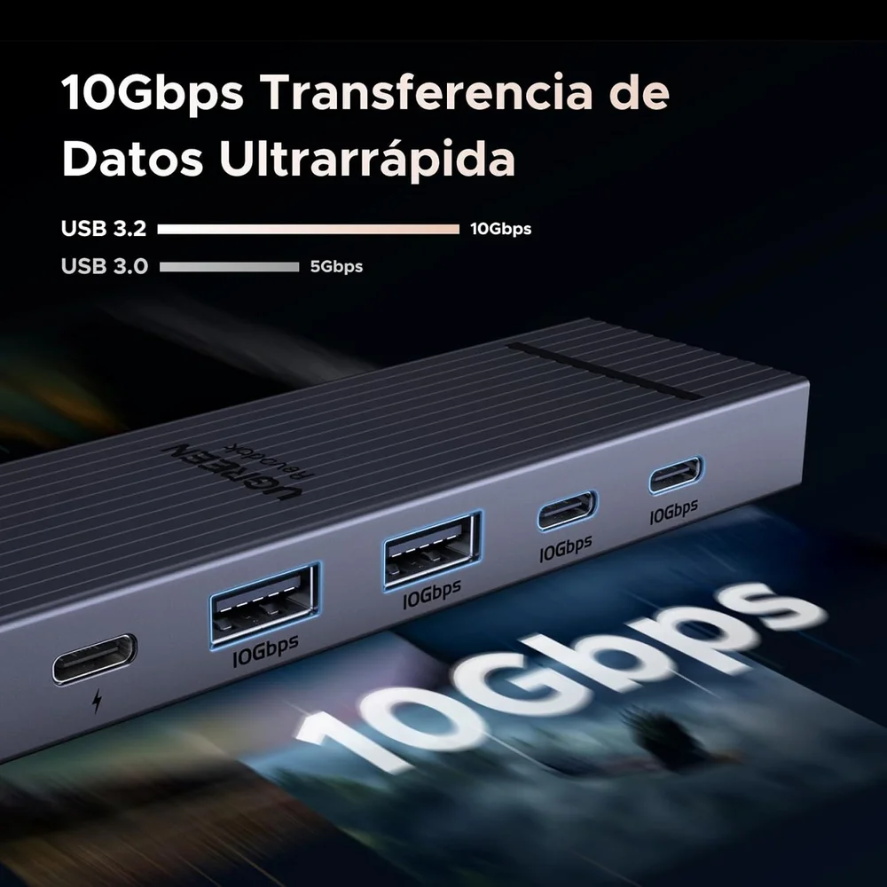 Imagem 3 de 5 do produto Hub Usb-c 10 Gbps Adaptador (6 Em 1) HDMI 4k 60hz Tipo C 3.2 Gen2 Pd 100w Carregamento