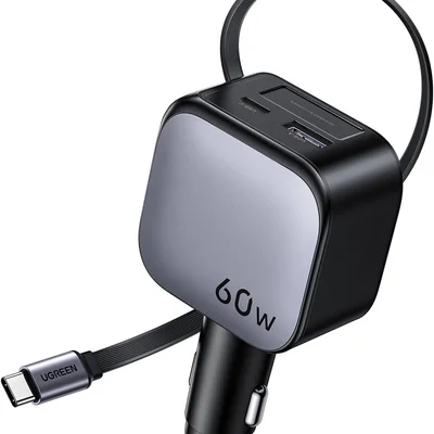 Carregador Rápido Veicular Carro Retrátil Ugreen Nexode 60w Pps Pd Qc 3.0