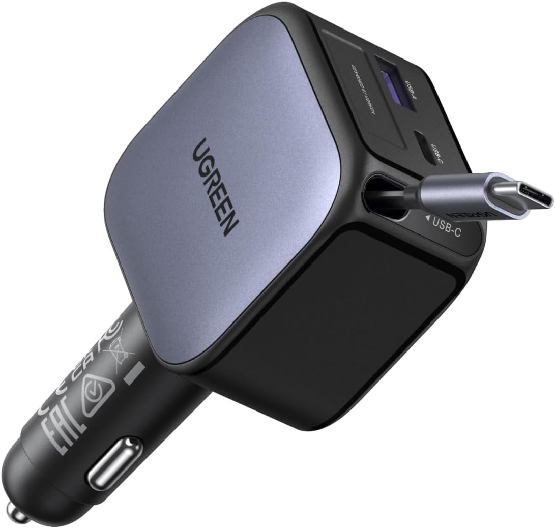 Carregador Rápido Veicular Carro Retrátil Ugreen Nexode 60w (3 Portas) Suporta Protocolos Pd3.0, Qc3.0, Pps, Fcp, Afc,