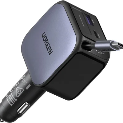 Carregador Rápido Veicular Carro Retrátil Ugreen Nexode 60w (3 Portas) Suporta Protocolos Pd3.0, Qc3.0, Pps, Fcp, Afc,