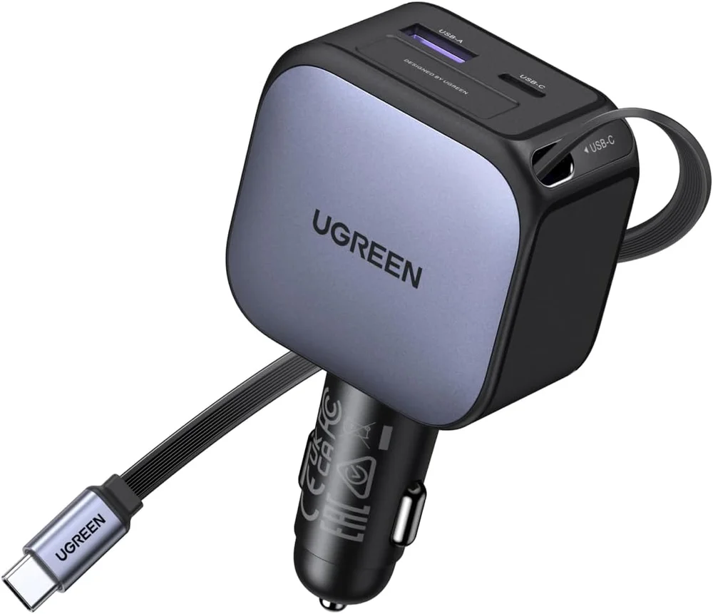 Imagem 1 de 5 do produto Carregador Rápido Turbo Veicular Cabo Usb-c Retrátil Ugreen Nexode 90w (3 Em 1) Suporta Múltiplos Protocolos Pd 3.0, Qc 3.0, Pps, Scp Afc,