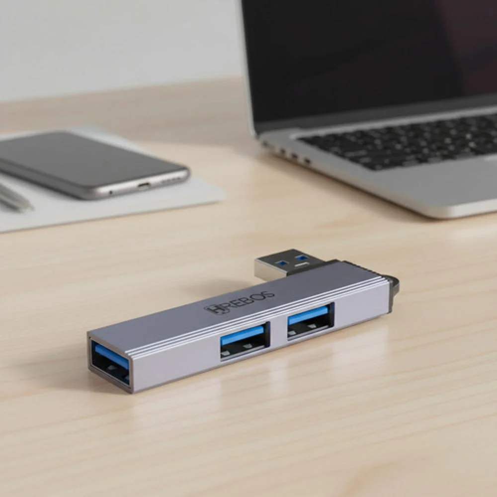 Imagem 4 de 5 do produto Adaptador Hub Usb 3 Em 1 Hrebos Para Conexão Rápida Prateado