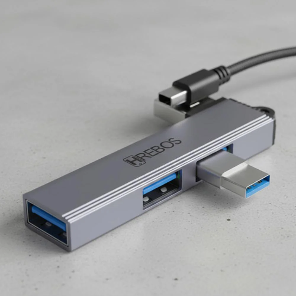 Imagem 5 de 5 do produto Adaptador Hub Usb 3 Em 1 Hrebos Para Conexão Rápida Prateado