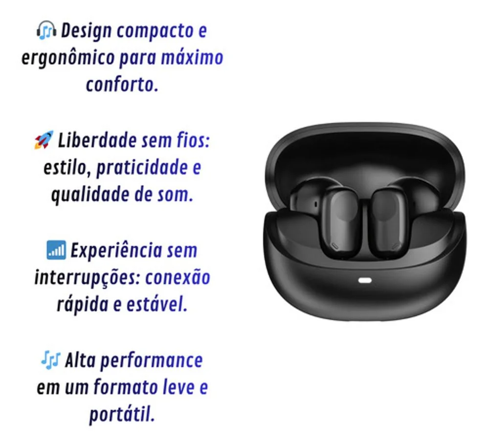 Imagem 3 de 5 do produto Fone Bluetooth Sem Fio Com Microfone Hrebos Confortável - Preto
