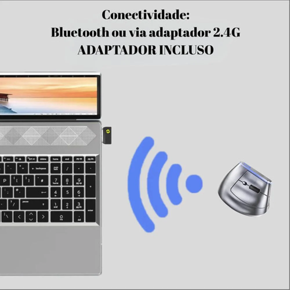 Imagem 2 de 5 do produto Mouse Ergonômico Confortável Vertical Sem Fio 1600dpi Prateado