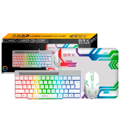 Kit Gamer 3 Em 1 Brx, Teclado, Mouse 2400 Dpi, Mousepad Branco- Cb-c089