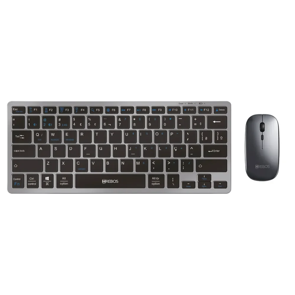 Imagem 2 de 5 do produto Kit Mouse E Teclado Wireless Sem Fio Slim Bluetooth Hrebos - Preto Com Prata - Preto Com Prata