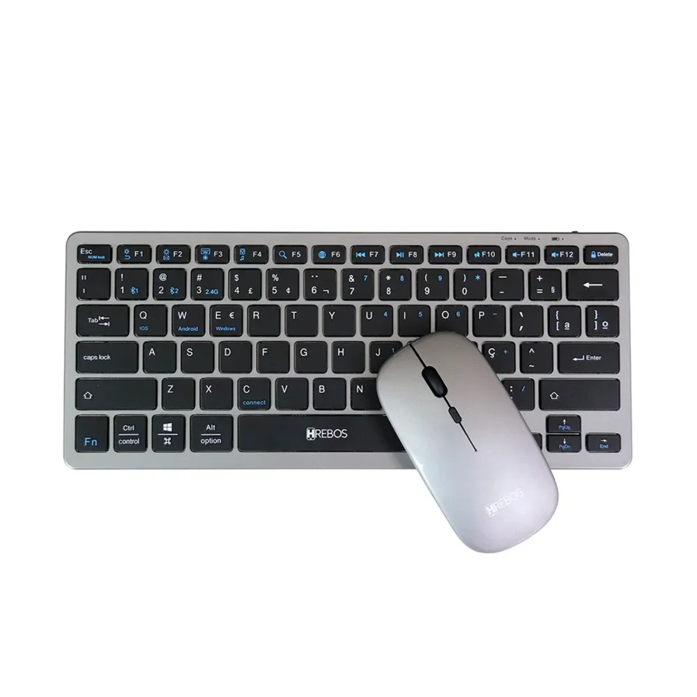 Imagem 4 de 5 do produto Kit Mouse E Teclado Wireless Sem Fio Slim Bluetooth Hrebos - Preto Com Prata - Preto Com Prata