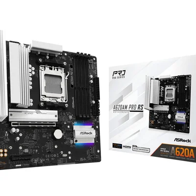 Placa Mãe Asrock Am5 A620am Pro Rs M-atx 4xDDR5 256gb 4xusb2.0 3xusb3.2 1xusb3.2 Tipo-c HDMI/dp Rede Giga 3xm.2 Nvme