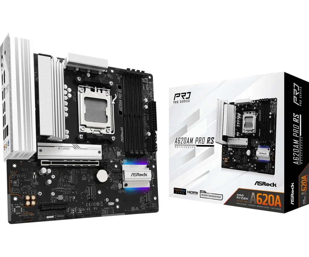 Placa Mãe Asrock Am5 A620am Pro Rs M-atx 4xDDR5 256gb 4xusb2.0 3xusb3.2 1xusb3.2 Tipo-c HDMI/dp Rede Giga 3xm.2 Nvme