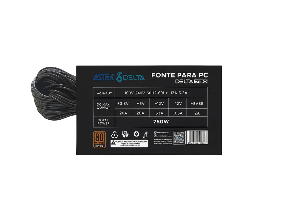 Imagem 2 de 5 do produto Fonte ATX 550W Bivolt para PC | 80 Plus | Conector Padrão | Custo-Benefício