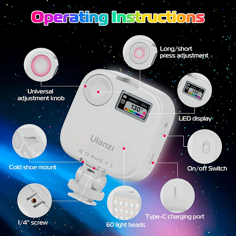 Imagem 2 de 5 do produto Ulanzi U60 RGB Luz Bolso Vídeo Fotografia Suporte Umount