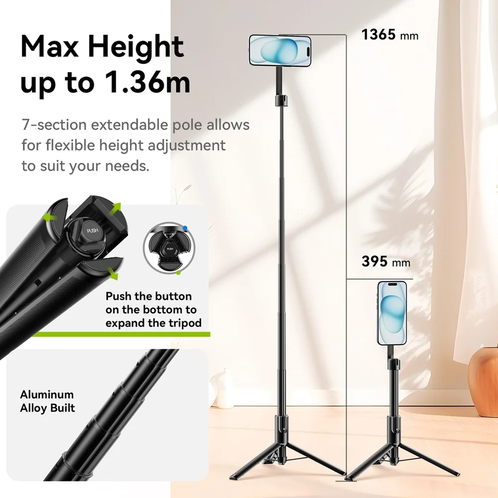 Imagem 2 de 5 do produto Ulanzi Tripé Pau De Selfie Magnético 54' Pro Android/ios